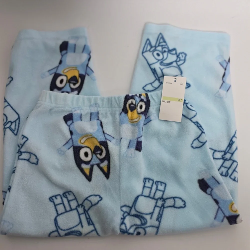 Bluey Toddler Boys 2PC Fleece Pajama Set Blue Striped Size  4T New with Tags